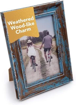Decorative Distressed Weathered Wooden Look Picture Frame, 4 x 6 4" x 6" Blue - Image 1 of 2