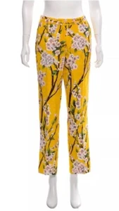 DOLCE & GABBANA Floral Pants Cherry Blossom Yellow Silk Jacquard 42IT M EUC - Picture 1 of 20