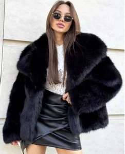 ZARA NEW WOMAN SHORT FAUX FUR JACKET BLACK Size S Ref:6318/247 - Picture 1 of 8