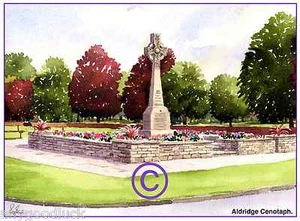 "ALDRIDGE CENOTAPH WALSALL WEST MIDS ACUARELA ARTISTAS IMPRESIÓN TARJETA DE ARTE 8""x 6"" - Imagen 1 de 1