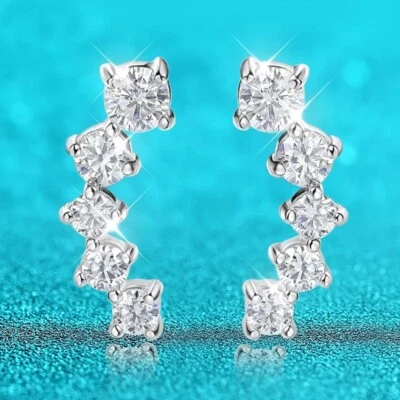 Real VVS1 Moissanite Cute Stud Eearrings Girl S925 Silver 18K White Gold Plated - Image 1 of 4