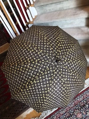 Vintage 70's LOUIS VUITTON Wood Handle Cotton Fabric Umbrella Parasol VERY GOOD - Image 1 of 4