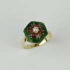 Vintage 14k Yellow Gold, Enamel, Pearl, Pink Stones Womens Ring Size 4.5