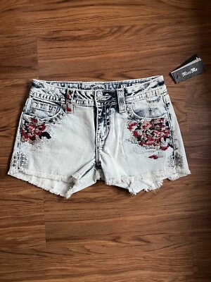 *NUEVO CON ETIQUETAS* Pantalones Cortos Miss Me Jeans Signature Para Mujer Floral Bling Estrás Talla 27 Foto 1 de 4