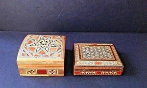 Set of 2 Vintage 70’s Spanish/Spain Wood Mosaic Inlay Marquetry Trinket Boxes - Picture 1 of 12