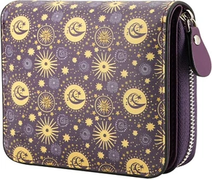 Cartera compacta para mujer, cuero, delgada, bloqueo RFID, monedero, estrella solar púrpura - Imagen 1 de 7