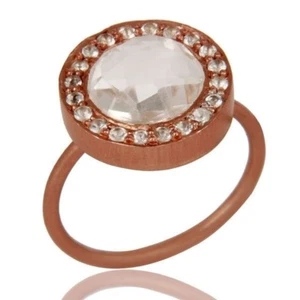 Rose Gold Plated Sterling Silver Quartz White Topaz Gemstone Ring Jewelry - Picture 1 of 3
