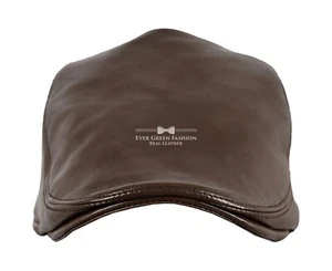 Men's Leather GOLF Brown Golf Bunnet Newsboy Flat Gatsby Beret CLASSIC Cap - Picture 1 of 5