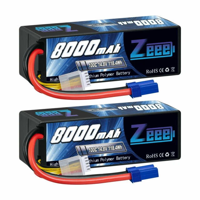 Zeee 4S Lithium Polymer Battery 8000mAh 14.8V 100C with EC5 Connector RC Battery (2 Pack)