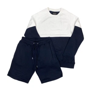 Sweatshirt & Shorts Mens Boohoo Man Set Colour Block in Navy Blue RRP £45 - Picture 1 of 13