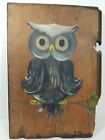 Vtg Owl On Wood Board Original Painting Signed J Oenake 9 X 13 Ooak Retro Kitch
