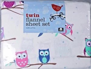 Zwillings Flanell Mädchen Hooty Eule Laken Set 3-teilig 100% Baumwolle weich - Bild 1 von 4