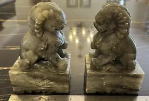 Vintage/ Antique Pair Carved Soapstone Chinese Foo Dogs - Picture 1 of 10