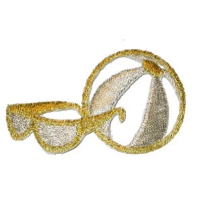 IRON ON PATCH APPLIQUE - BEACH BALL & GLASSES  2 3/8" across x 1 1/2" high  - Image 1 of 2