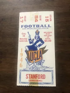 1946 OCT 12TH UCLA BRUINS FOOTBALL GAME TICKET STUB VS STANFORD LA COLISEUM RARE - Picture 1 of 8