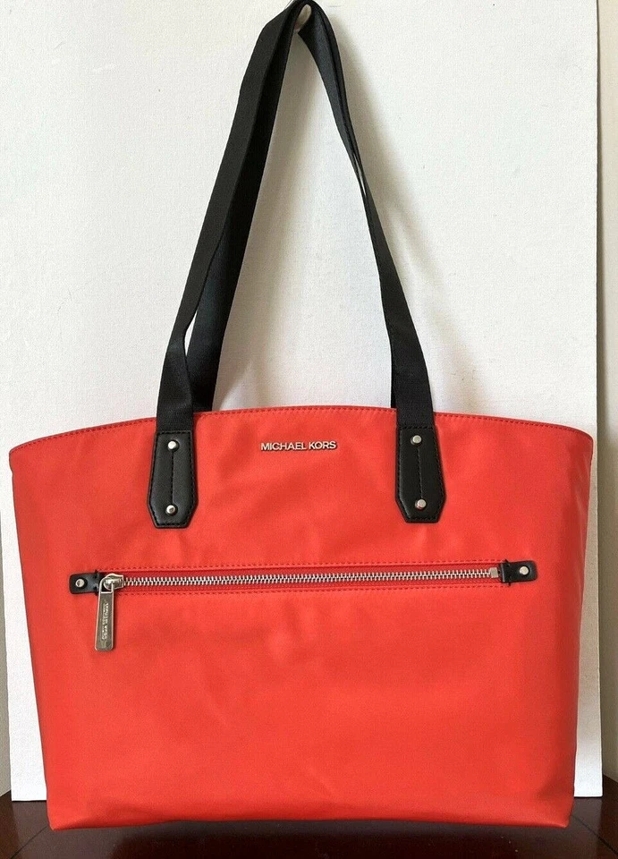 Michael Kors Polly Medium Top Zip Nylon Tote Shoulder Bag Mandarin Orange NWTS