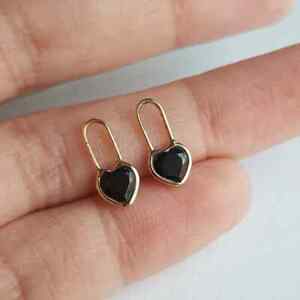 AA Black Onyx Heart Solid 14k & 18k Gold Gift For Partywear Women Hoop Earrings