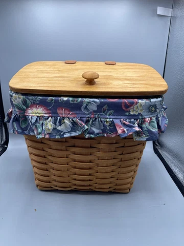 Longaberger Mail Basket Combo With Liner, Protector, Lid Leather Hinges Wall Han Cover