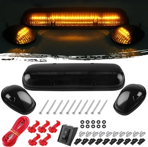 3X Smoked Amber Cab Roof Top Marker Clearance Running Lights Lamps Assembly Kit  - Picture 1 of 6