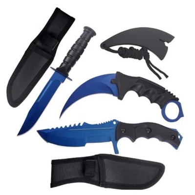 Lote de 3 facas 8,5” bota faca clip point 7,5” e.Karambit CSGO azul caixa aberta - Imagem 1 de 2