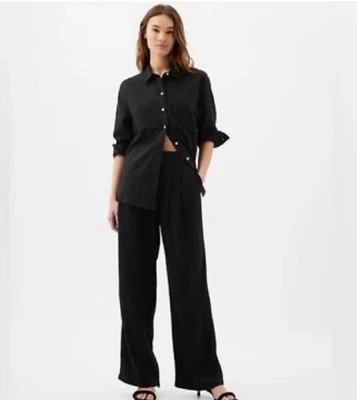 Novo com etiquetas! Calça GAP preta fácil perna larga mistura de linho - Tamanho 14 regular - Imagem 1 de 4