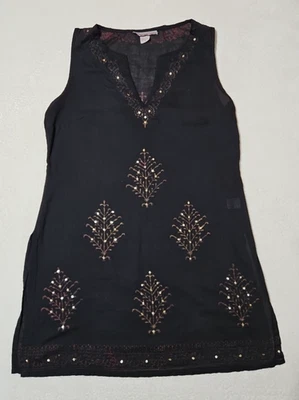 PEPPERMINT BAY Women's Small Cover Up Dress Sheer Black Brown Sleeveless A4 - Image 1 of 4