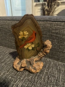 Vintage Öl handgemalt signiert Kardinal auf brasilianischem Achat - Bild 1 von 6