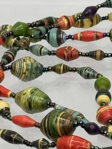 African Rolled Recycled Paper Necklace Multicolor 37 Long Continuos - Picture 1 of 4