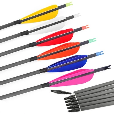 30" Pure Carbon Arrows 4" Natural Feather Spine 600 Archery Recurve Bow Hunting - Image 1 of 4