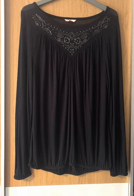 FALMER HERITAGE black beaded mesh panel sequin folk blouse boho Top 44” size 16 - Image 1 of 4