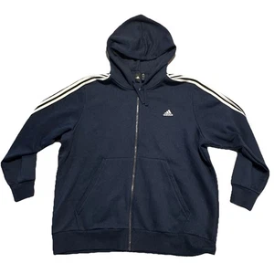 Adidas Sweater Mens Size 3XL Navy Blue Full Zip Up Hoodie Sweatshirt 3 Stripes - Picture 1 of 8