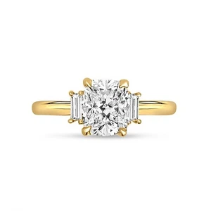 2.10 CT Cushion Cut IGI Certified Lab Grown Diamond Wedding Ring 14K Yellow Gold - Picture 1 of 14