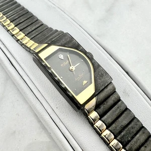 Vintage Dufonte by Lucien Piccard Watch Black Gold Asymmetric Tank - New Battery - Picture 1 of 14