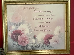 Wunderschön gerahmt "Gelassenheitsgebet" 11" x 9" gerahmt mit Goldrand, Blumenmuster - Bild 1 von 1