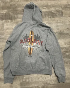 VTG Ron Jon Surf Shop Mens Medium Gray Hoodie Sweatshirt Clearwater Beach FL - Picture 1 of 4
