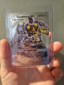 Thanos & Mewtwo GX Silver Foil Fan Art Vinyl Collector Pokemon Card Tag Team  - Picture 1 of 3