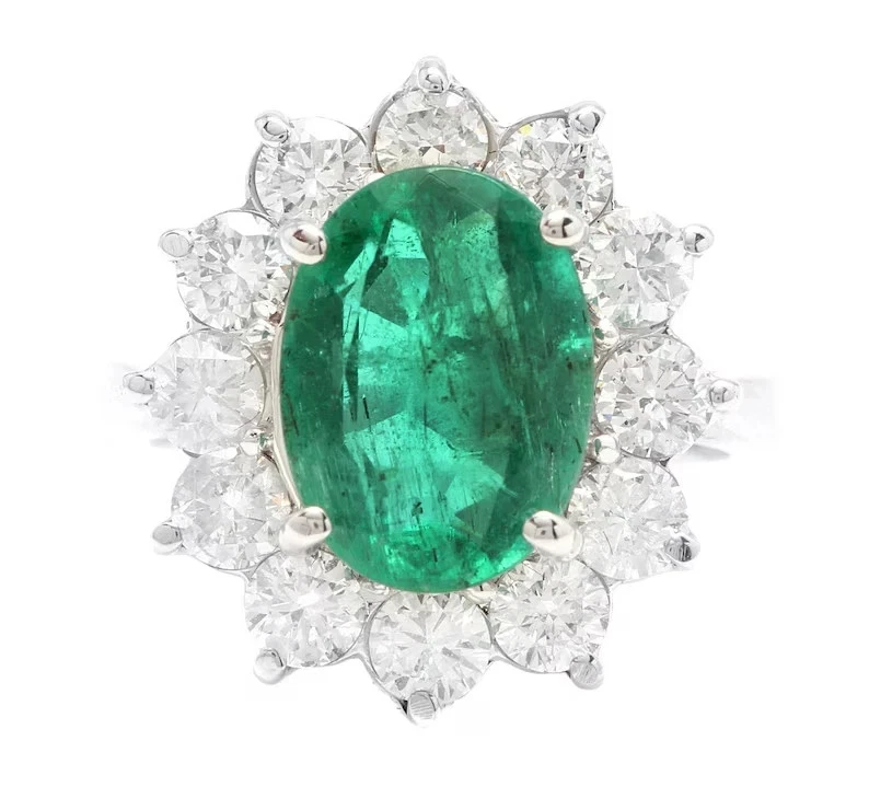 5.80 Ct Natural Emerald & Diamond Wedding Proposal Ring 18K Solid White Gold - Image 1 of 4