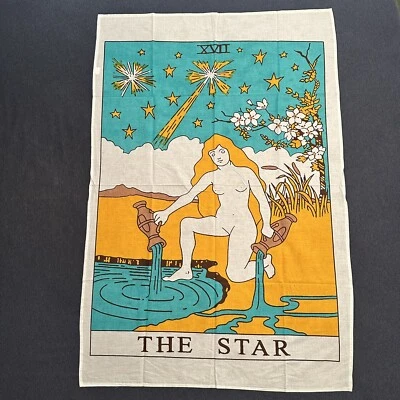 New Tarot Flag Tapestry Orange The Star 30" x 45" Jaipur India Cotton Handloom - Image 1 of 4