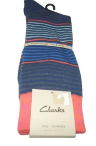 NEW Mens CLARKS Blue Black Orange STRIPED SOCKS Cotton Blend 10 - 13 - Picture 1 of 2