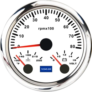85mm White 3 IN 1 Gauge Tachometer 8000RPM with Water Temp Volt for Boat Car - Foto 1 di 13