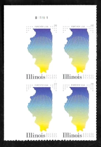 ILLINOIS STATEHOOD US #5274 BICENTENNIAL 1818-2018 MXF FOREVER STAMP PLATE BLOCK - Picture 1 of 5
