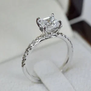 2 Ct Princess Cut Diamond 14k White Gold Over Solitaire Engagement Wedding Ring - Picture 1 of 6