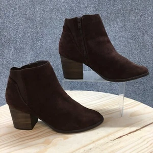 Lauren Conrad Boots Womens 9 W Wide Adelynn Ankle Brown Faux Suede Heels Zip - Picture 1 of 14