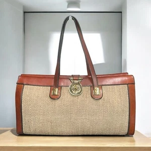 VTG Etienne Aigner Handbag Handmade Antic Red Leather Linen Satchel 60s Munich - Picture 1 of 9