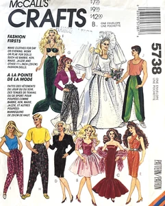 Patrón de ropa para muñeca McCall's Fashion años 90 5738 talla 11,5" sin cortar - Imagen 1 de 2