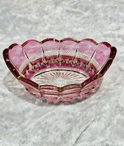 EAPG US GLASS MAIDENS BLUSH BANDED STUDDED PINK STAIN BERRY DISH BOWL