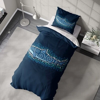 GIFTMIZED Custom Made Shark Ocean Sea Blue Design Kids Single Bed Duvet Cover + Pillowcase