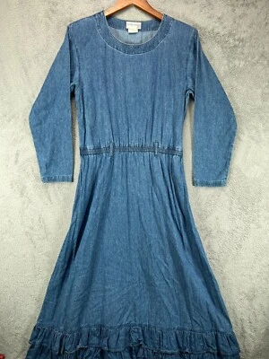 Vintage Gotcha Covered Denim Prairie Dress Womens 6 Blue Jean Modest Long Sleeve - Image 1 of 4