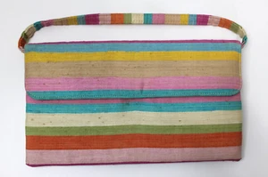 Vintage 60's 70's Fabric Clutch Coverable Purse Handbag Pastel Rainbow - Picture 1 of 11