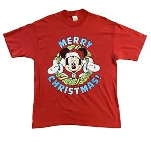 Vintage 90s Mickey Mouse Merry Christmas Santa Disney Single Stitch Shirt Sz XL - Picture 1 of 10